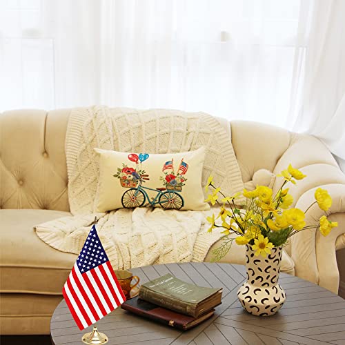4th of July American Flag Bicycle Throw Pillow Cover, 12x20 Inch Patriotic