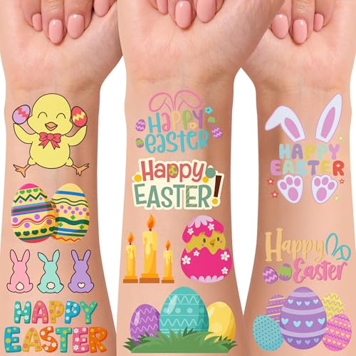Easter Temporary Tattoos 50 Pcs - Bunny & Egg Party Favors 4 Sheets