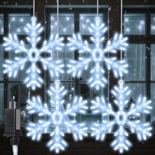 Large 23.6 Inch LED Snowflake Lighted Decorations for Outdoor Windows - Christmas Yard & Porch Decor - Variation of 4 / 23.6 x 23.6 in