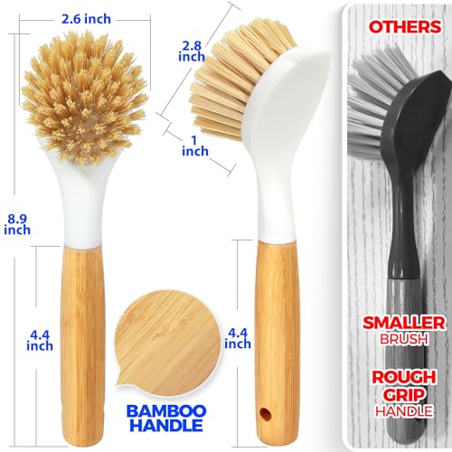 Holikme Bamboo Handle Dish Brush Set - 3 Pack Kitchen Scrubbers