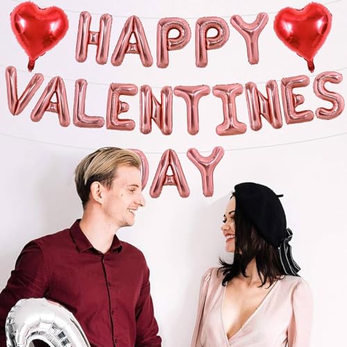 Happy Valentine's Day Rose Gold Foil Letter Balloons - 16 Inch