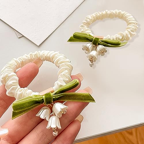 Lily of the Valley Floral Hair Ties - 2 Pack Flower Ponytail Holders
