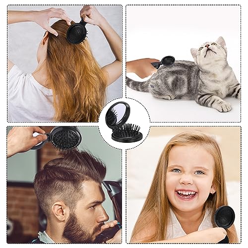 Mozeat Lens Travel Folding Hair Brush with Mirror 2 Pack Black