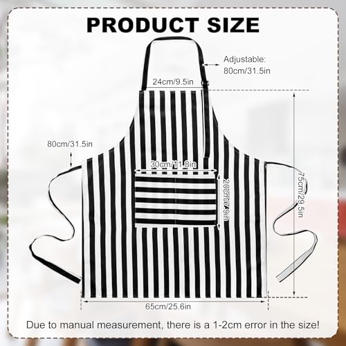 2 Pack Striped Kitchen Aprons with Pockets - Waterproof & Adjustable