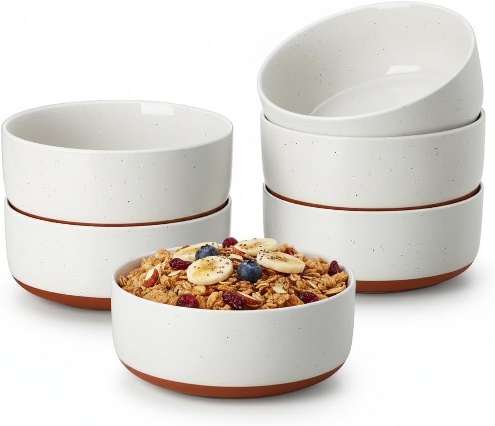 MALACASA Cereal Bowls Set - 24 OZ Ceramic Soup & Breakfast Bowls | Dishwasher & Microwave Safe, Khaki White