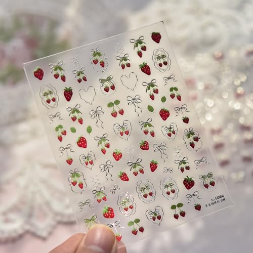 5D Strawberry Nail Art Stickers Self-Adhesive Bow Heart Decals