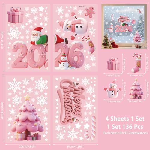 Christmas Window Clings Set - Reusable Snowflake & Merry Christmas Decals, 4 Sheets C19