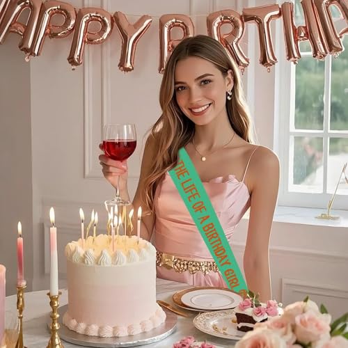 The Life of a Birthday Girl Sash - Green Showgirl Era Design, 63"