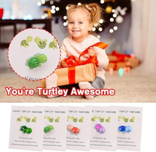 Mini Pocket Hug Turtle Gift Set - 5 Colorful Figurines & Envelopes
