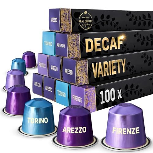 Real Coffee Decaf Capsules - Compatible with Nespresso Original Line | 100 Aluminum Capsules | 3 City Blends: Arezzo, Firenze, Torino