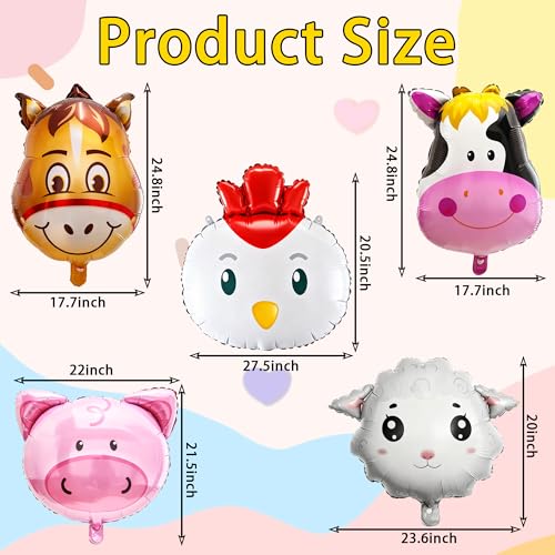 Farm Animal Balloons Set - 5 Foil Balloons for Kids' Parties