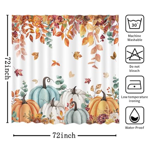 Yellow Pumpkin Shower Curtain with Maple Leaves - 72x72 inches