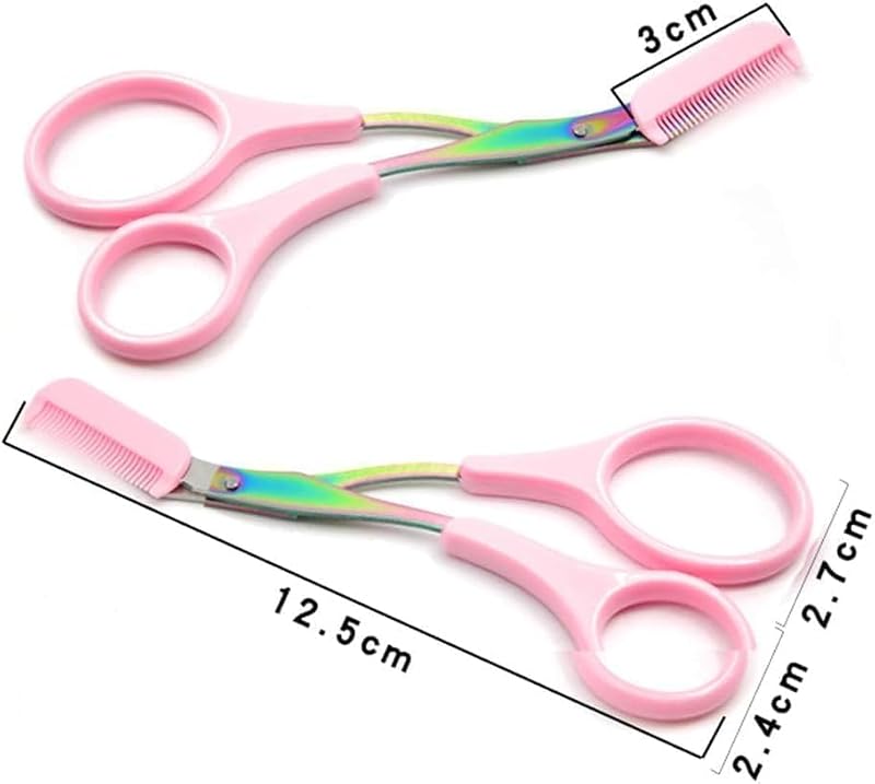 2-Piece Stainless Steel Eyebrow Grooming Scissors with Built-In Comb