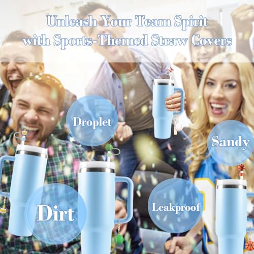 3PCS Straw Cover for Stanley Cup 30&40 Oz 10mm Silicone Straw Topper Protector Lid with 1PCS 3D Personalized Tennisball Charm Stanley Tumblers Accessories (3pcs Tennisball +1pcs Tennisball Charm)