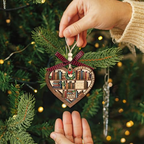 2025 Heart Bookshelf Ornament for Book Lovers | Wooden Keepsake