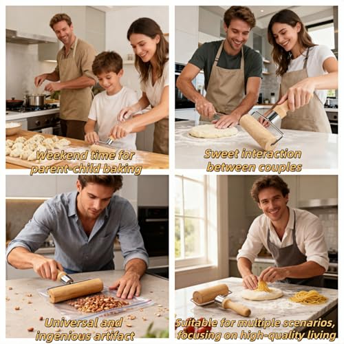 BUBBLE-FLY Non-Stick Wooden Rolling Pin for Pizza & Pastry Baking