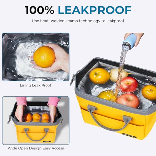 Large Insulated Lunch Bag for Women & Men 10L Leakproof Cooler Tote Yellow