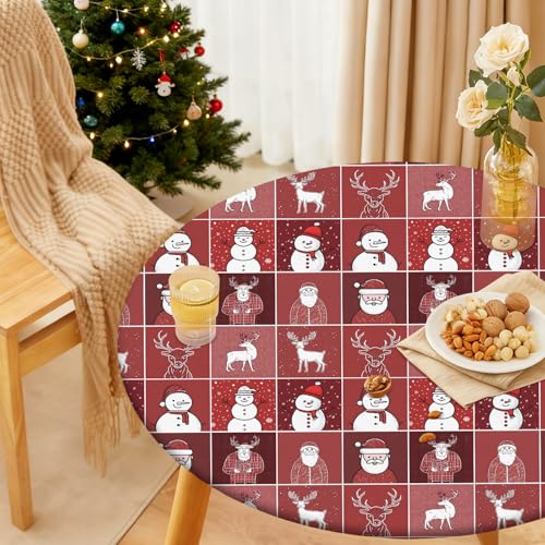Christmas Round Fitted Tablecloth 54-58 Inch Fits 60 Inch Santa Design
