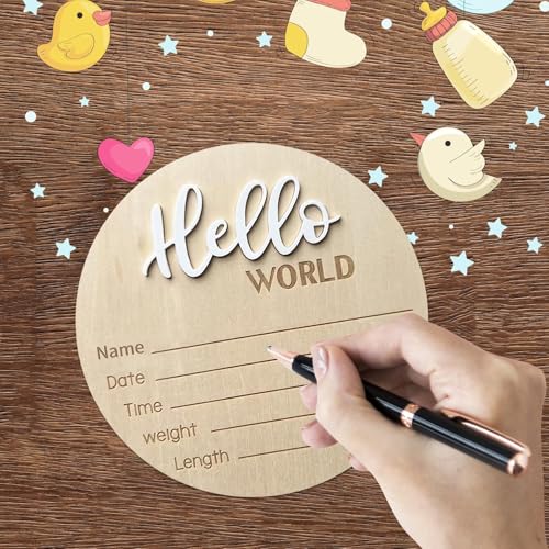 Personalized Wooden Hello World Sign for Newborns - 5.9 Inch