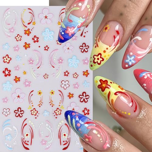 5D Embossed Flower Nail Art Stickers - Summer Daisy & Tropical Decals (4 Sheets)