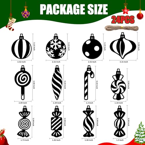 Wooden Christmas Tree Ornaments 24Pcs Candy Lollipop Hanging Decor Black