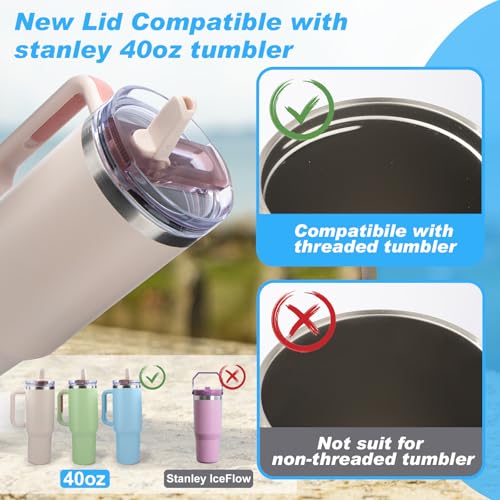 2 Pcs 40oz Tumbler Detachable Flip Straw Lid For Stanley Cup Accessories,Leak Proof Cup Top Lids BPA Free Spill Sproof Straw Cover Replacement for Stanley Quencher Protour