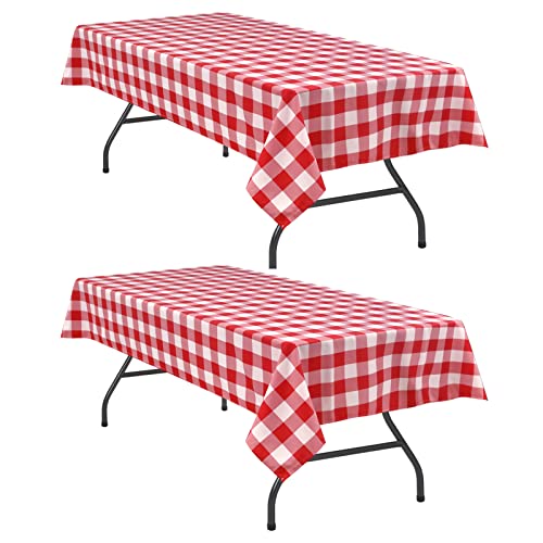 Waterproof Red and White Plaid Tablecloth 60 x 102 Inches - 2 Pack