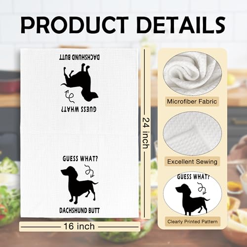Funny Dachshund Kitchen Towel - 16x24 Inch Waffle Weave Doxie Dish Towel