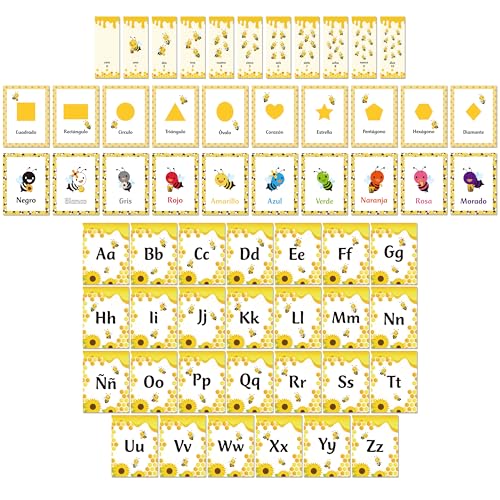 Bee Theme Educational Cards Set - 58PCS Spanish Learning for Kids