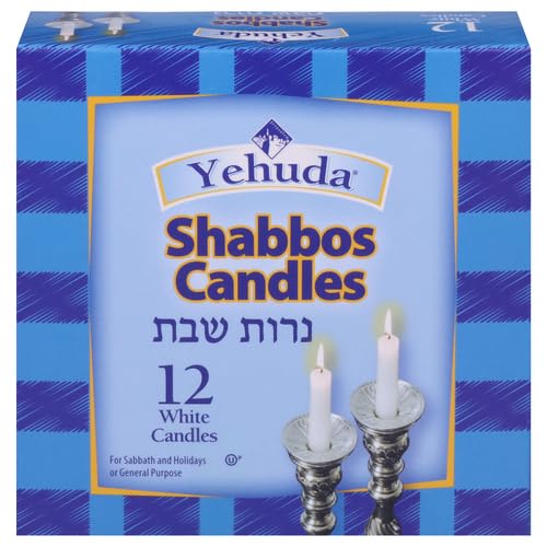 Yehuda Shabbat Candles - 12 Pack White Paraffin Wax, 3-Hour Burn Time