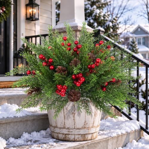 Artificial Christmas Pine Branches - 6 Pack, Lifelike Evergreen Decor for Indoor & Outdoor Holiday Displays