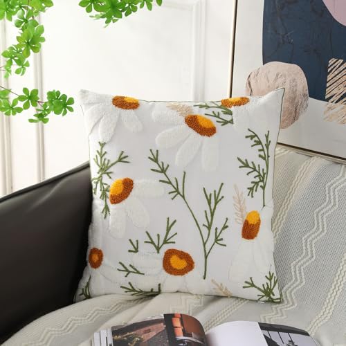 Calliopsis 18x18 Inch Embroidered Floral Jacquard Pillow Cover - ToRhine