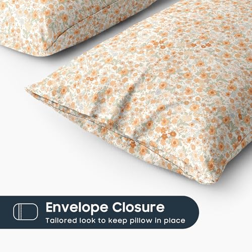 Wake In Cloud Floral Pillowcases, Vintage Daisy Print 20x26, Cream Orange