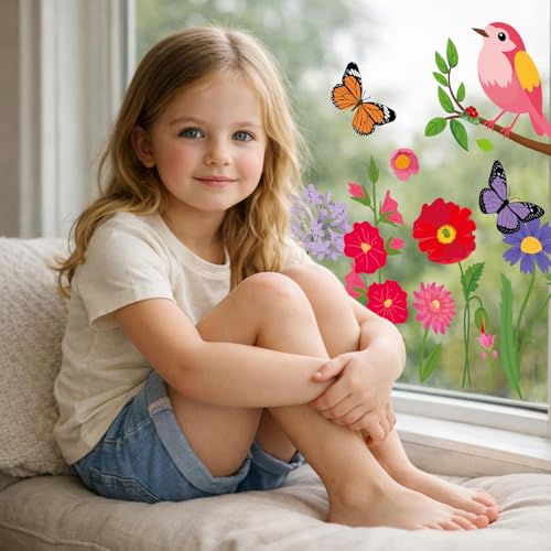 93-Piece Spring Window Clings - Colorful Flower & Butterfly Decals