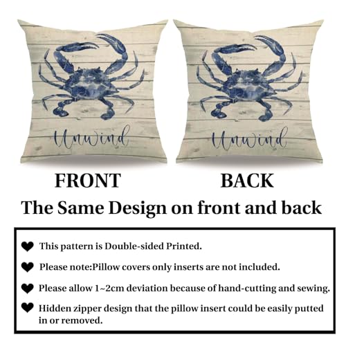 7COLORROOM Coastal Sea Life Throw Pillow Cover - 18x18 Blue Sea Animal