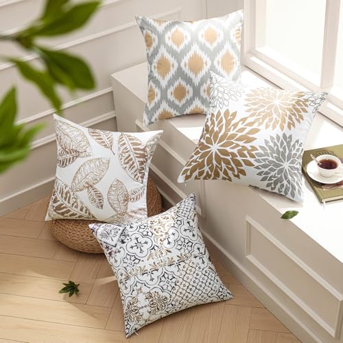 Phantoscope Set of 4 Fall Leaf Geometric Pillow Covers 18" x 18"