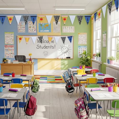 Back to School Pennant Banner - 5 Pack Pre-Strung Classroom Decorations