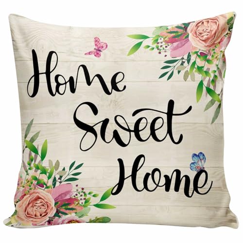 Multicolor Home Sweet Home Spring Flower Throw Pillow Cover 18x18 Inch - Farmhouse Decor