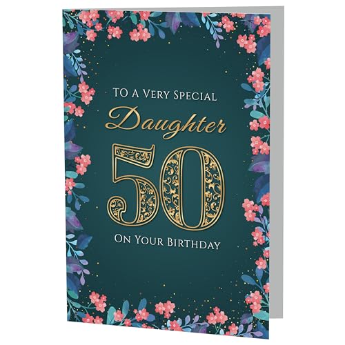 Premium A5 Daughter 50th Birthday Card with Floral Design