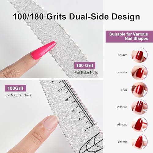 JEWHITENY 9-Piece Dual-Sided Nail File Set 100/180 Grit Emery Boards