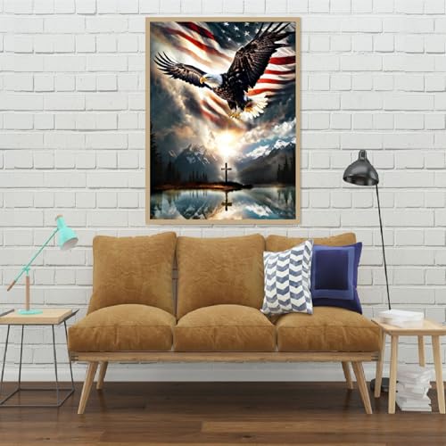 5D Eagle Cross Diamond Painting Kit - Independence Day Art 11.8x15.7in