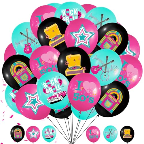 48PCS 1950s Rock and Roll Balloons - Retro Party Decorations
