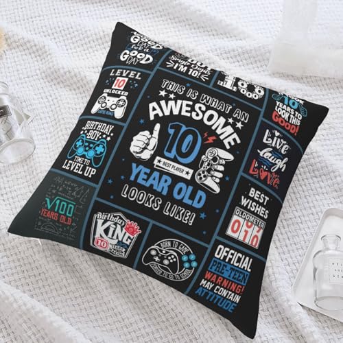 10th Birthday Gift for Boy 18x18 Inch Throw Pillow Cover, Black Design