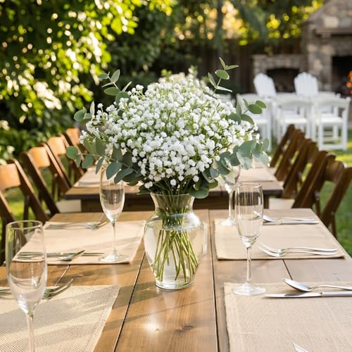42 Pcs White Artificial Baby's Breath Flowers - Real Touch Faux Floral Arrangements for Weddings & Decor