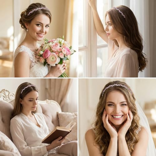Pink Rhinestone Plum Blossom Wedding Headband Bridal Hair Accessory