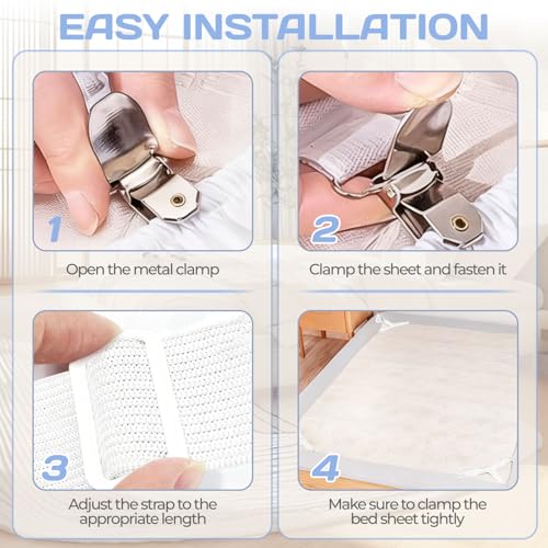 White Bed Sheet Holders - 4PCS Adjustable Non-Slip Straps