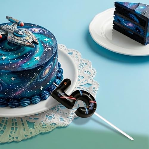 Space Themed Number 5 Birthday Candle - Black Wax Cake Topper