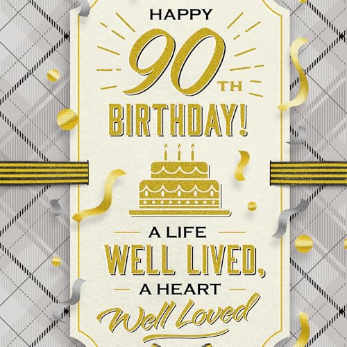 90th Birthday Greeting Card - Made in USA, Thick Card Stock, Eco-Friendly Envelope, 5x7.75 inches