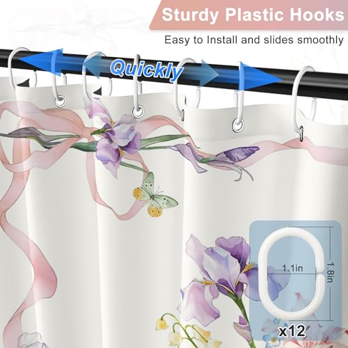 Romantic Floral Shower Curtain 72x72 with Hooks - Watercolor Design