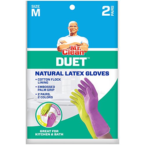 Mr. Clean Duet Natural Latex Cleaning Gloves, Medium, 2-Pack